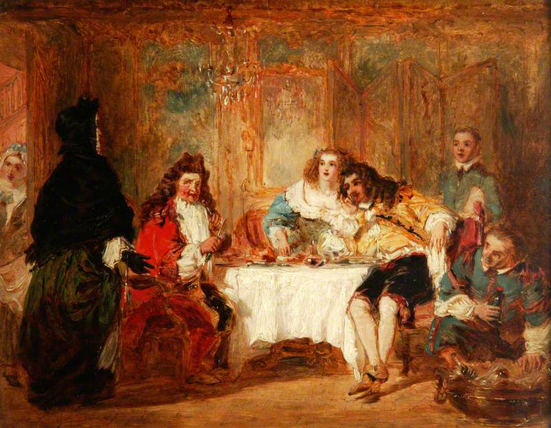 Mme Jourdain découvre son mari au dîner qu'il a donné à la belle marquise et au comte Dorante - William Powell Frith