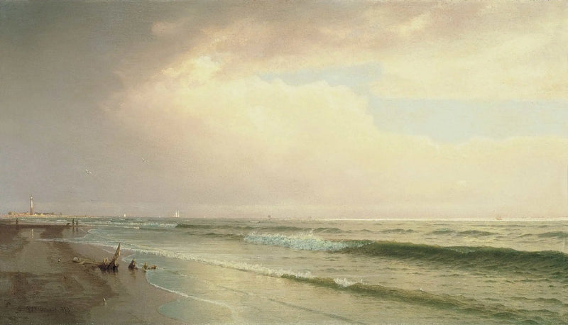 Uzakta deniz feneriyle deniz manzarası, Atlantic City, New Jersey - William Trost Richards