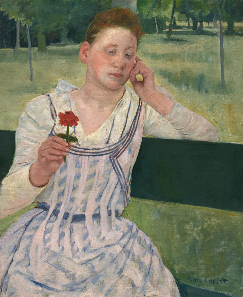 Kırmızı zinnia ile kadın - Mary Cassatt