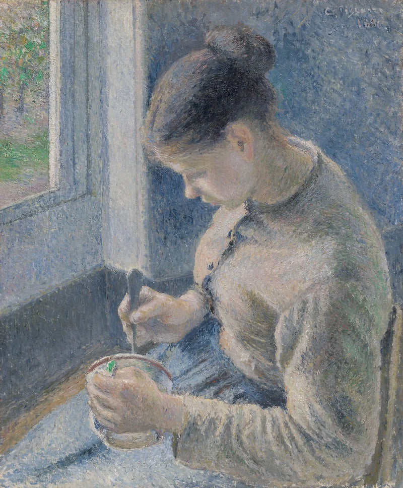 Genç köylü kadın kahvesini içerken - Camille Pissarro