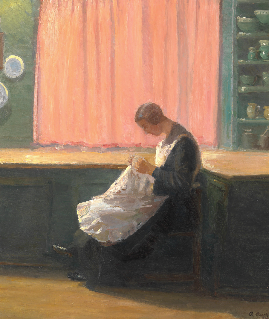 Günün sonunda. Dikiş yapan genç kız. - Anna Ancher