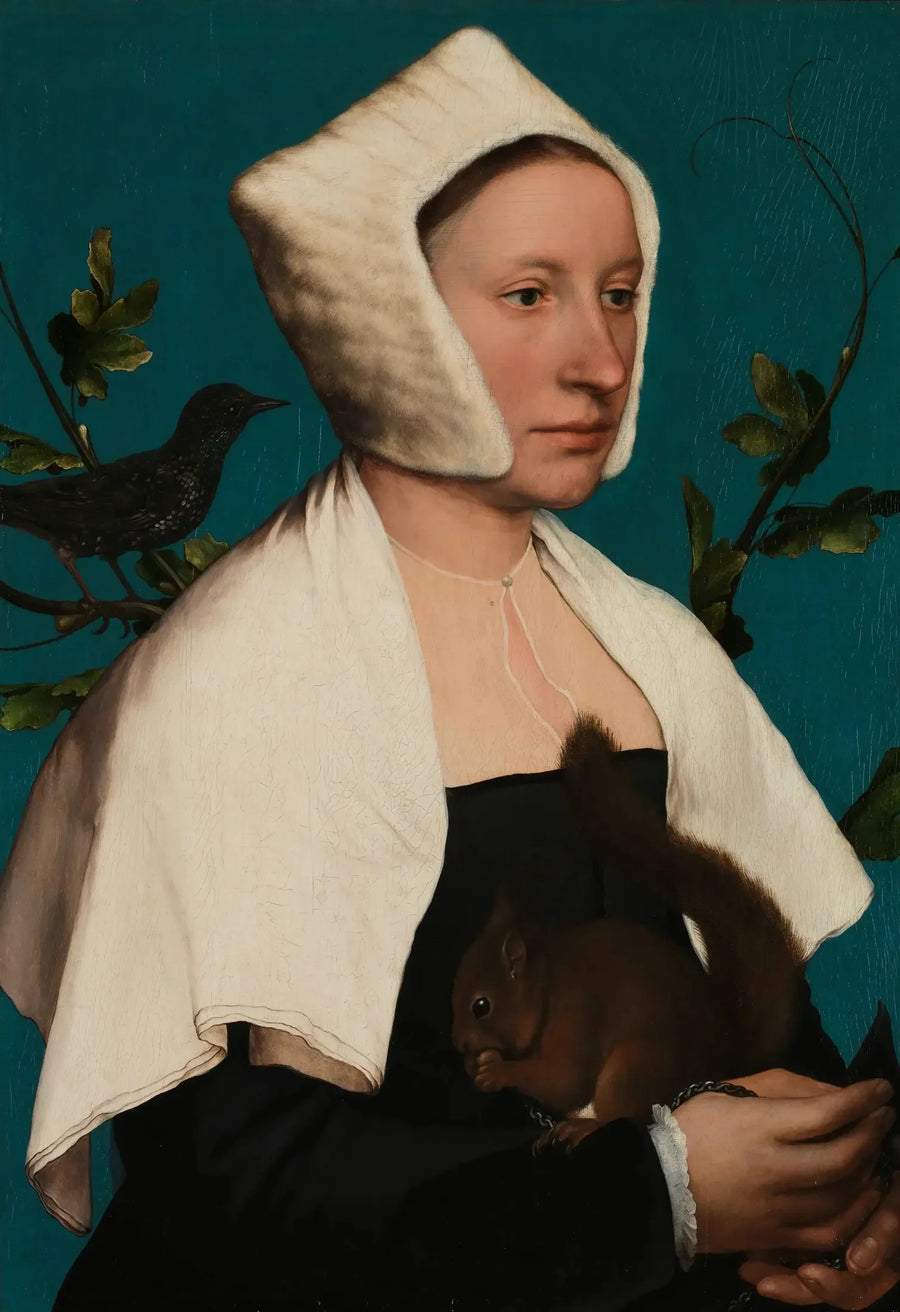 Bir Kadın ve Bir Sincap ile Bir Serçe (Anne Lovell?) - Hans Holbein le Jeune