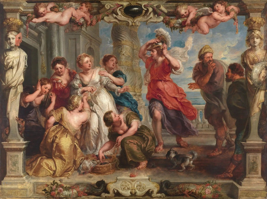 Achille, Ulysses tarafından Lycomède'nin kızları arasında keşfedildi - Peter Paul Rubens