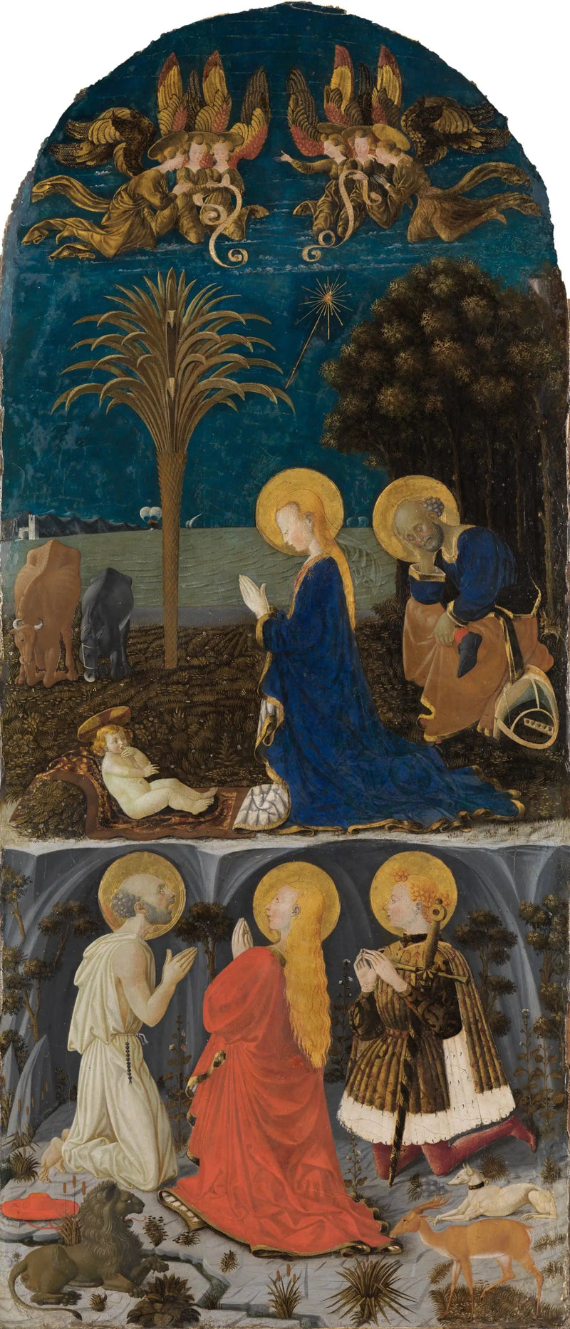 İsa Çocuk ve Azizler Jerome, Meryem-Magdalena, Eustache ve Julien ile Tapınma - Paolo Uccello