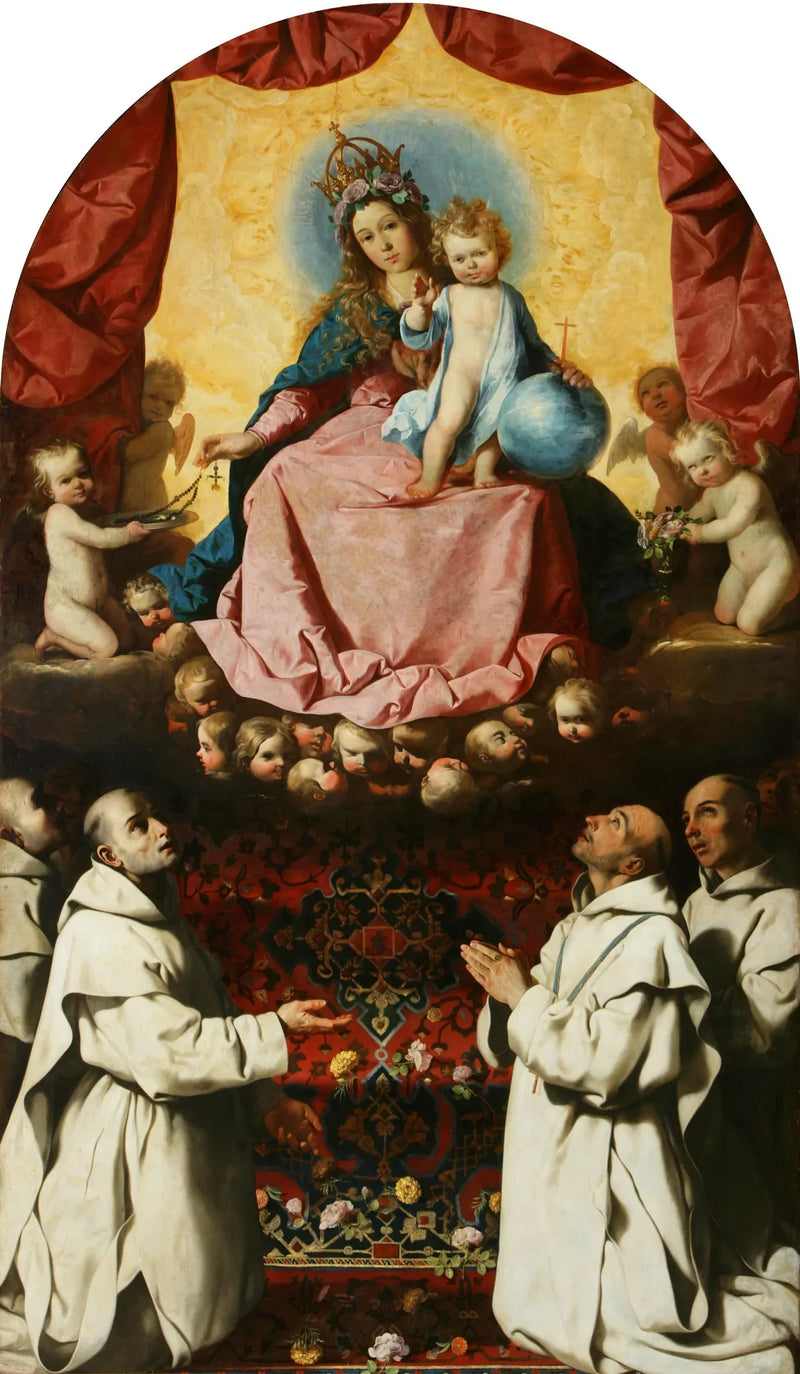 Çarşu rahipleri tarafından Meryem Ana'nın gül ağacıyla ibadeti - Francisco de Zurbarán