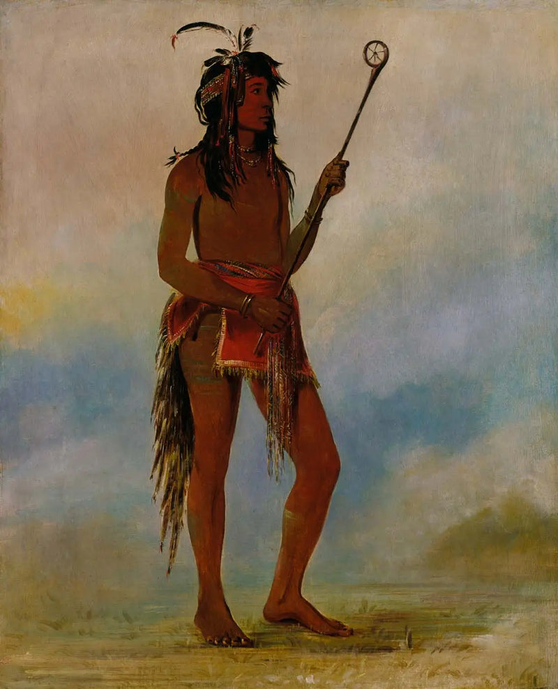 Ah-nó-je-nahge, İki tarafında duran, seçkin bir top oyuncusu - George Catlin