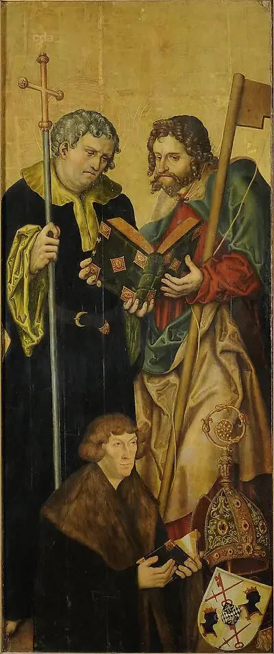 Naumbourg Katedrali Batı korosunun retablo kanadı [sol kanat]: havari Filip ve genç Yakup, Ren kontu Philippe ile birlikte, Freising episkopu (1480-1541) (sı - Lucas Cranach the Elder