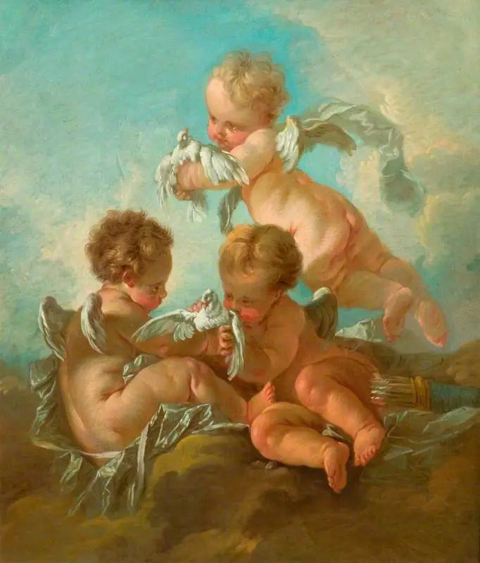 Hava: Üç putto ve kuşlar - François Boucher