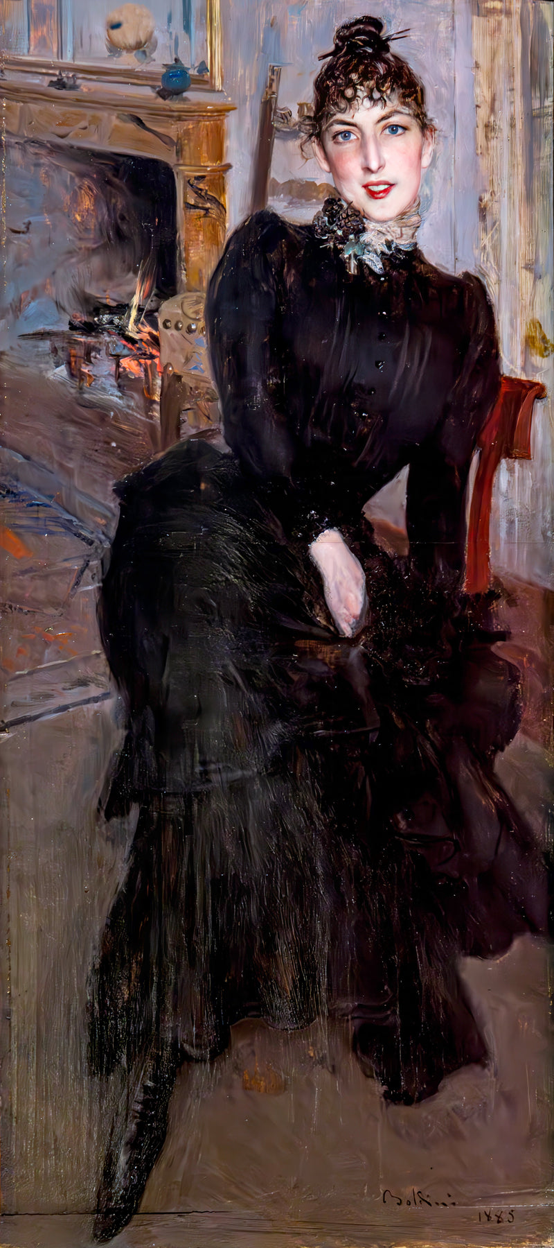 Alaide Banti şömine başında - Giovanni Boldini