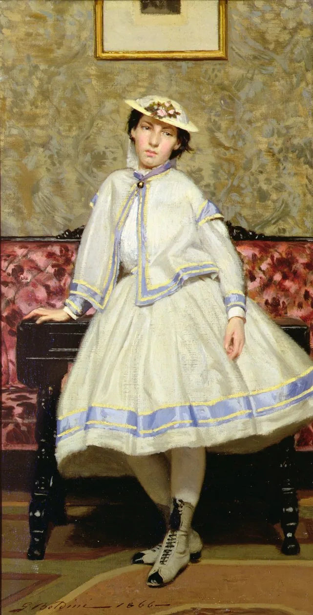 Alaide Banti beyaz elbise içinde - Giovanni Boldini