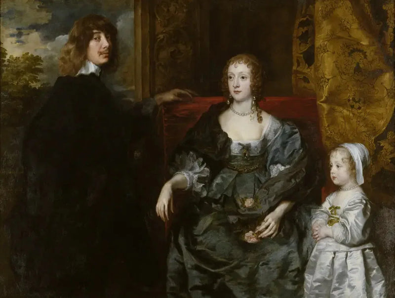 Algernon Percy, 10. Kont Northumberland (1602-1668) ilk eşi Lady Anne Cecil (vefat 1637) ve kızları Lady Catherine Percy (1630-1638) - Antoine van Dyck