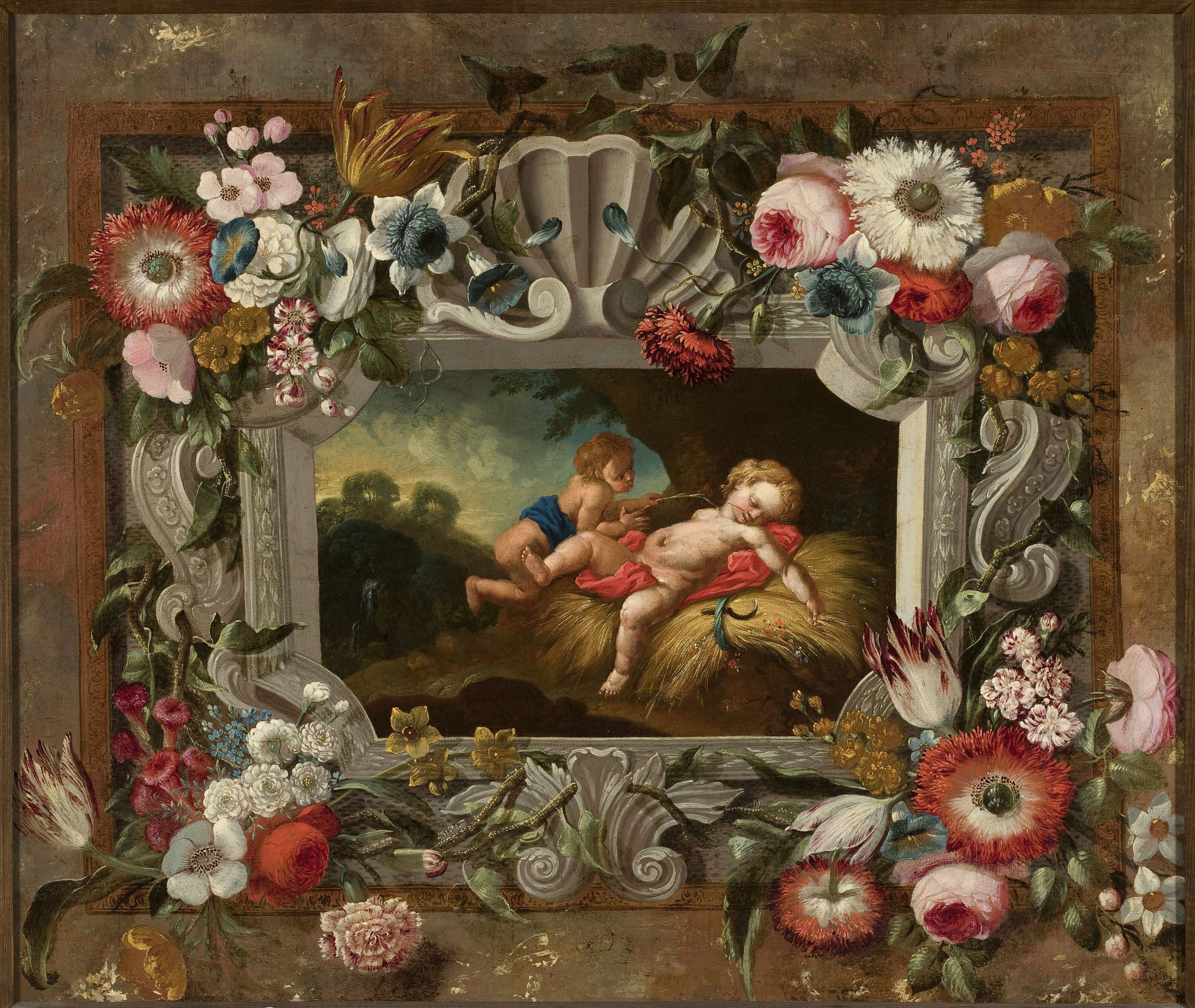 Allégorie de l'été dans un cercle de fleurs - François Boucher