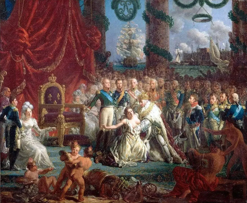 Bourbonların Dönüşü Alegorisi 24 Nisan 1814: Louis XVIII Fransa'yı Harabelerinden Kurtarırken. - Louis-Philippe Crepin
