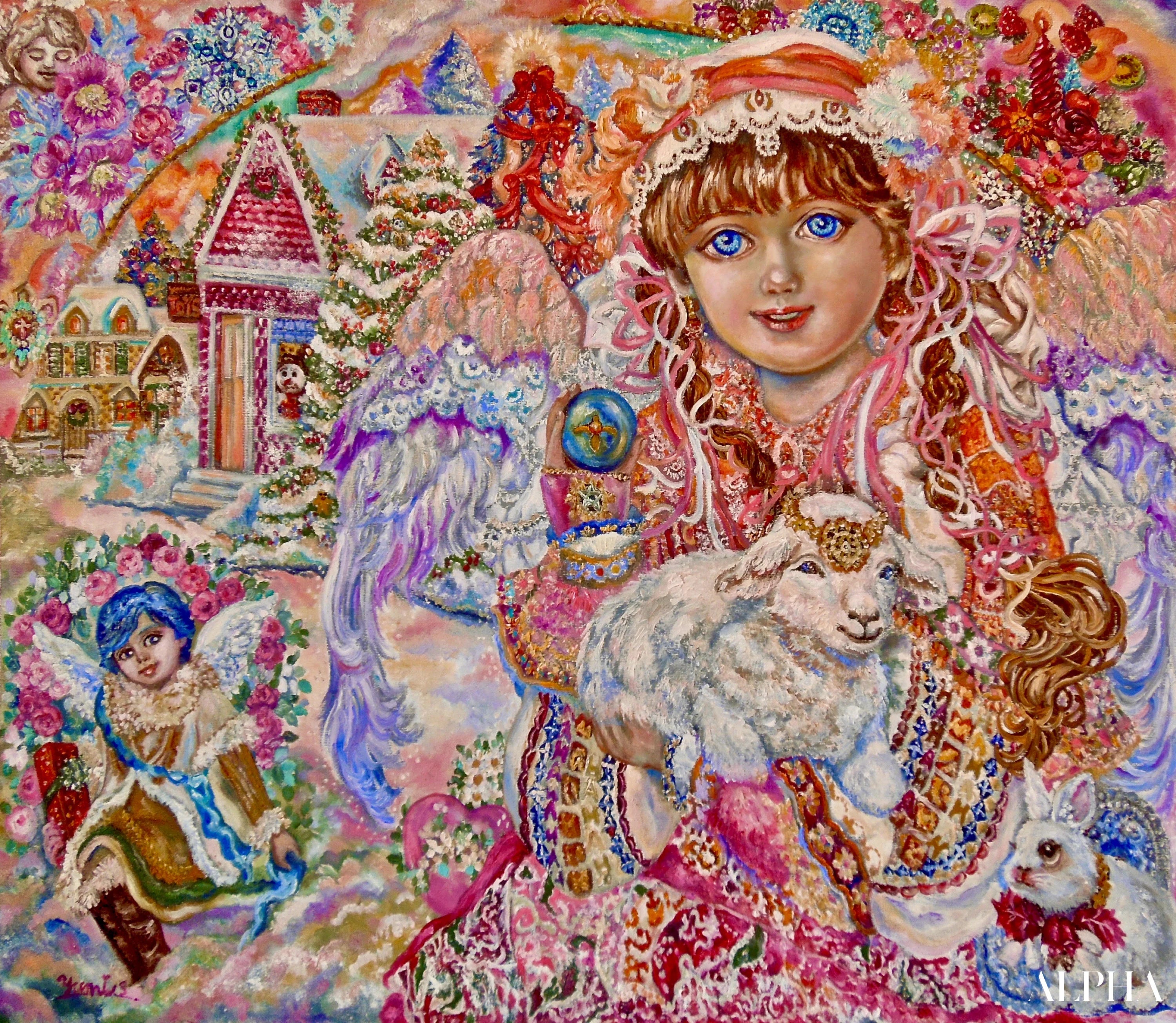 An angel holding the Lamb of God - Yumi Sugai Reproductions de tableaux à la peinture à l’huile