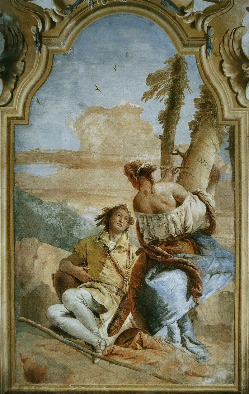 Angelica, Medoro'nun adını bir ağaca kazıyor - Giovanni Battista Tiepolo