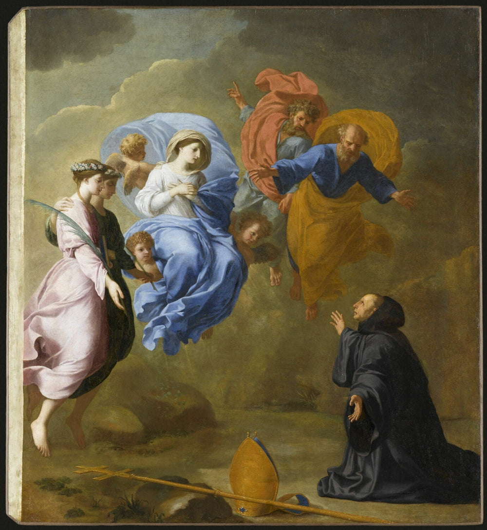 Apparition de la Vierge accompagnée de sainte Agnès et de sainte Thècle à saint Martin - Eustache Le Sueur - Alpha