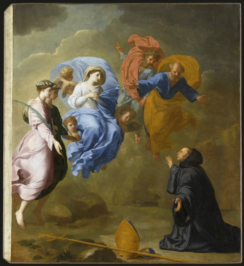 Bakire Meryem'in, Aziz Agnes ve Aziz Thècle ile birlikte Saint Martin'de görünüşü - Eustache Le Sueur