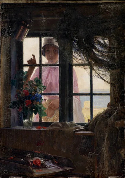 Banyodan sonra. Genç bir kız balıkçının penceresine vuruyor. - Carl Heinrich Bloch