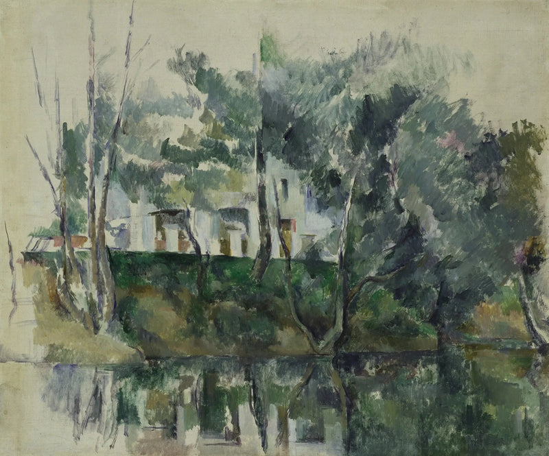 Su kenarındaki ağaçlar ve evler - Paul Cézanne
