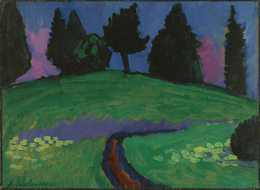 Kara Ağaçlar Yeşil Bir Yamaçta - Alexej von Jawlensky