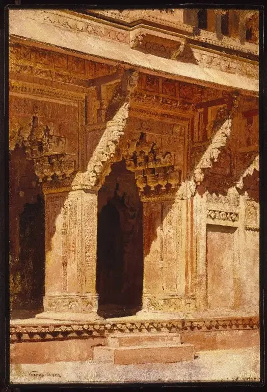 Kırmızı kireçtaşı kemerler, ilginç şekilde işlenmiş, Fort Agra, Hindistan - Edwin Lord Weeks