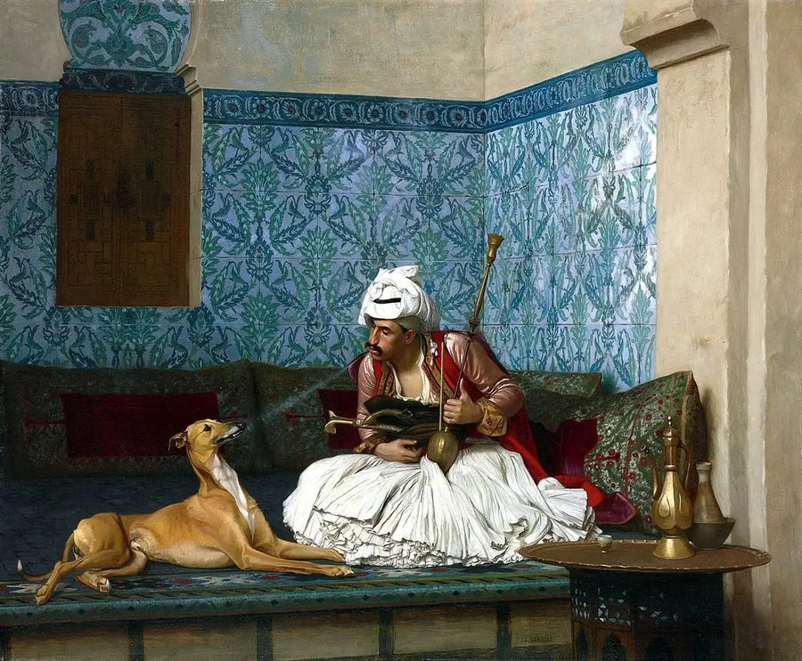 Arnaut, köpeğinin burnuna duman üflüyor - Jean-Léon Gérôme