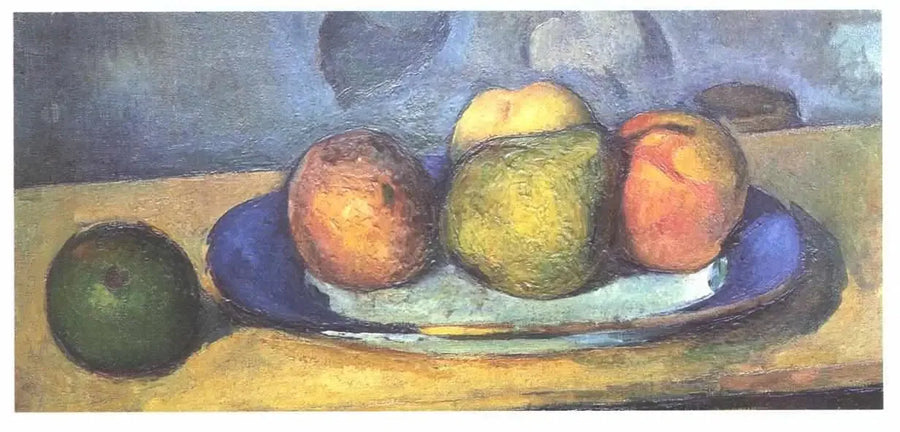 Mavi kenarlı tabak ve meyveler - Paul Cézanne