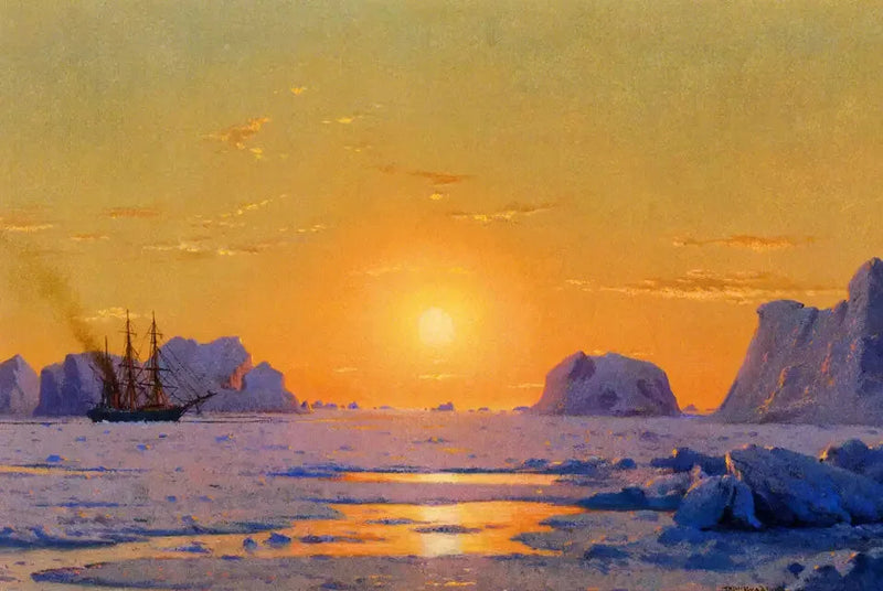 Greenland açıklarında gece yarısı güneşi altında - William Bradford