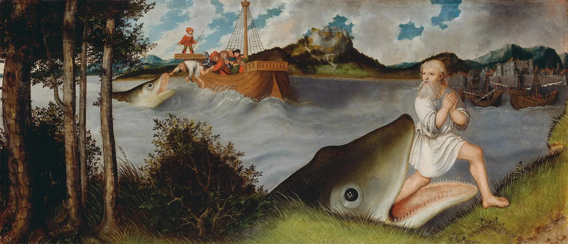 Madeleine sunağı: Jonas ve balina [prédelle] - Lucas Cranach the Elder