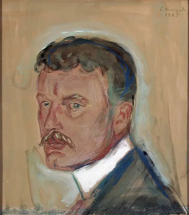 Bıyıklı ve nişanlı yaka ile otoportre - Edvard Munch