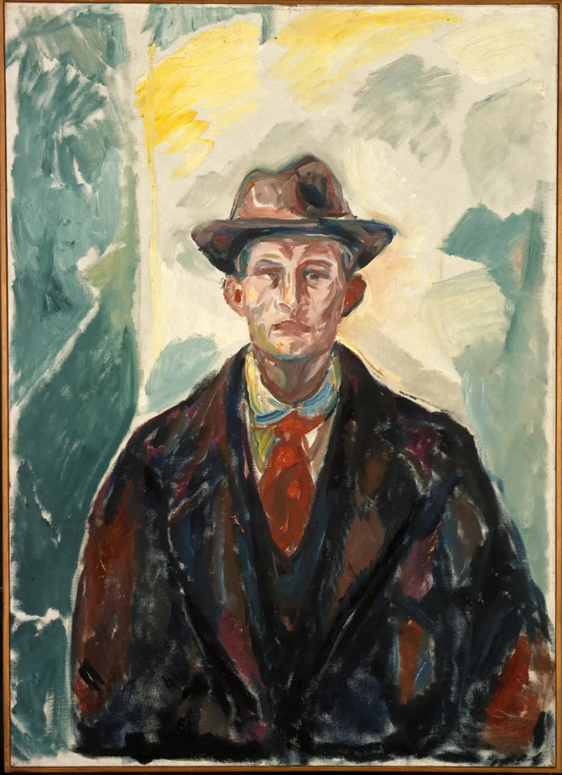 Kırmızı kravatlı ve şapkalı otoportre - Edvard Munch
