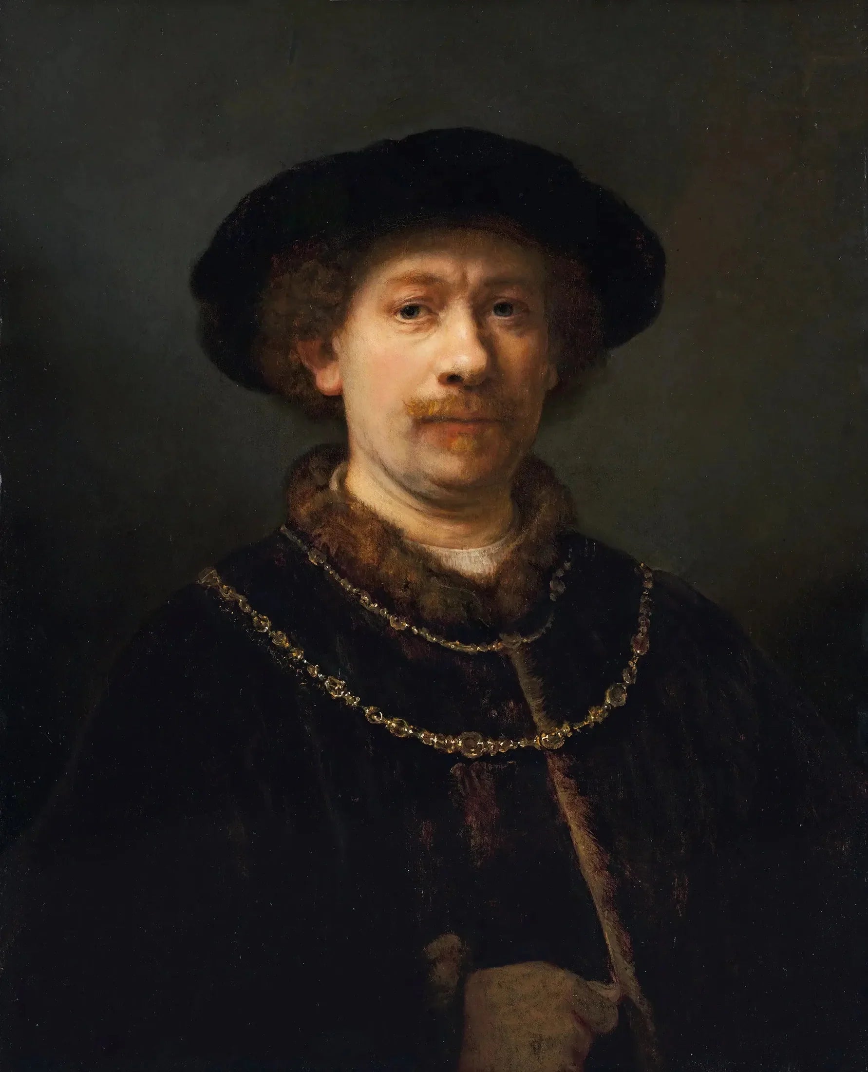 Autoportrait au chapeau et deux chaînes - Rembrandt image 1 reproduction d’œuvre d’art à l’huile