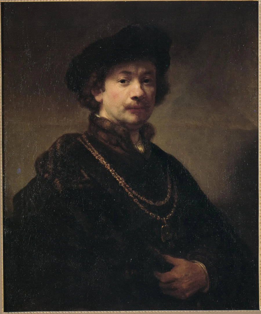 Bereli, altın zincirli ve madalyalı otoportre - Rembrandt