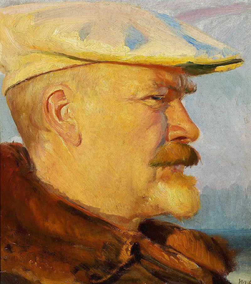 Güneş batarken beyaz bir ressam şapkasıyla otoportre - Michael Peter Ancher