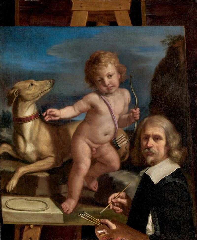 Guercino'nun « Amor Fedele » tablosu önünde otoportre