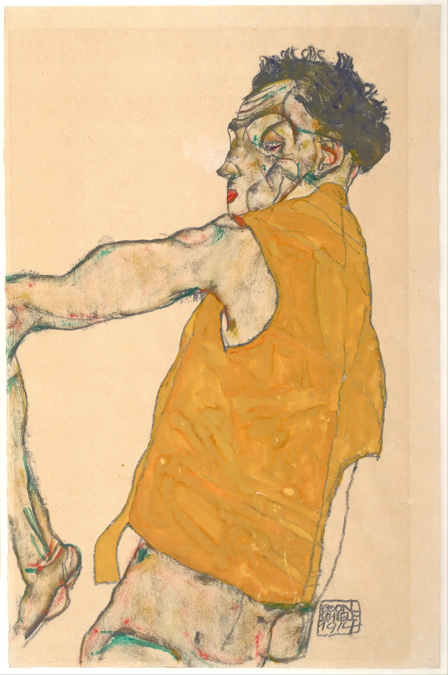 Sarı yelekli otoportre - Egon Schiele