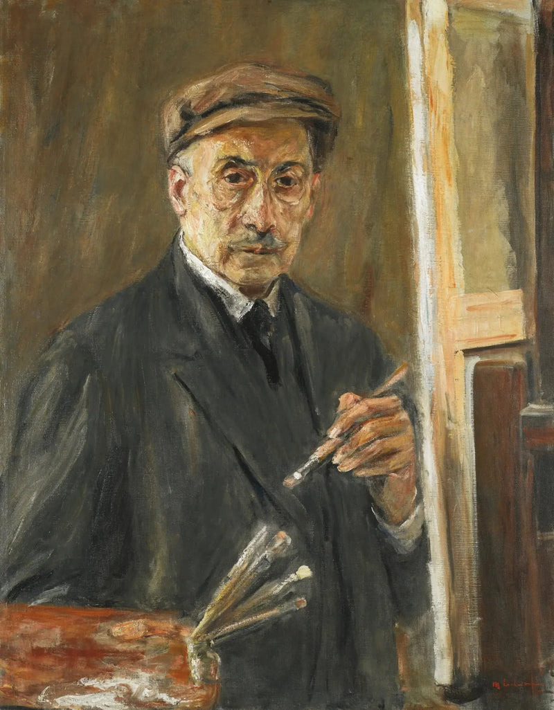 palet ve fırça ile manto giyen otoportre - Max Liebermann
