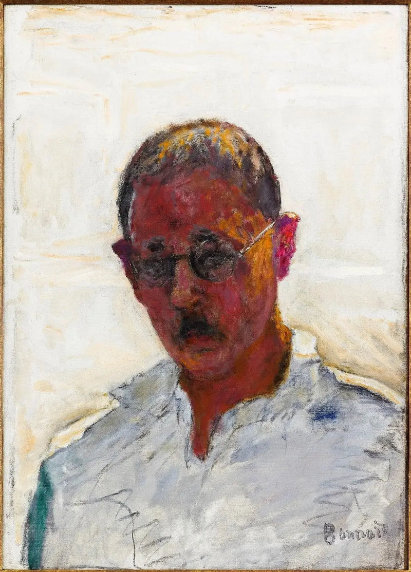 Beyaz arka planda otoportre, açık yakalı gömlek - Pierre Bonnard