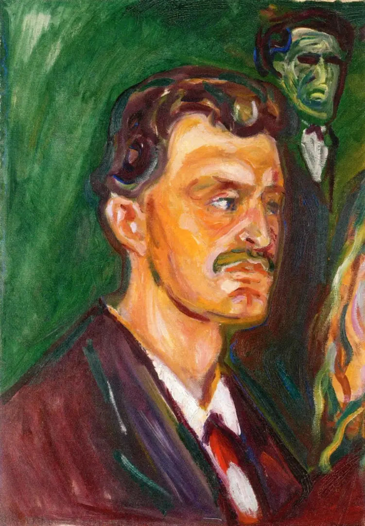 Yeşil bir arka planda otoportre - Edvard Munch