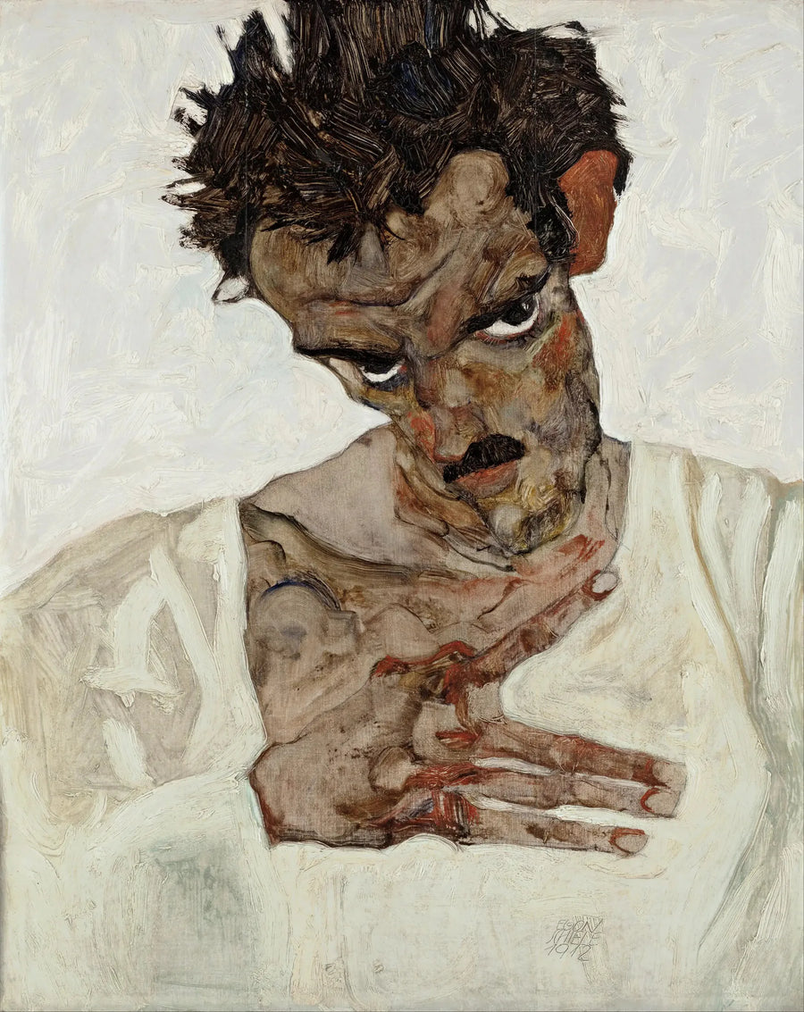 Kafasını eğmiş otoportre - Egon Schiele