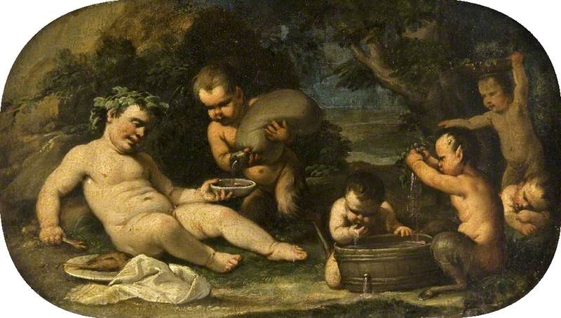 Bacchus ve faunlar bebekler - Luca Giordano