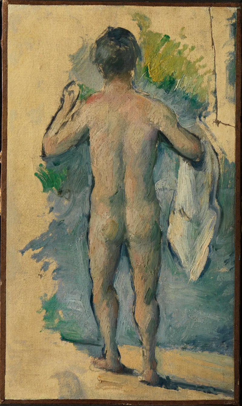 Ayakta duran banyo yapan adam, arkadan görünüş - Paul Cézanne