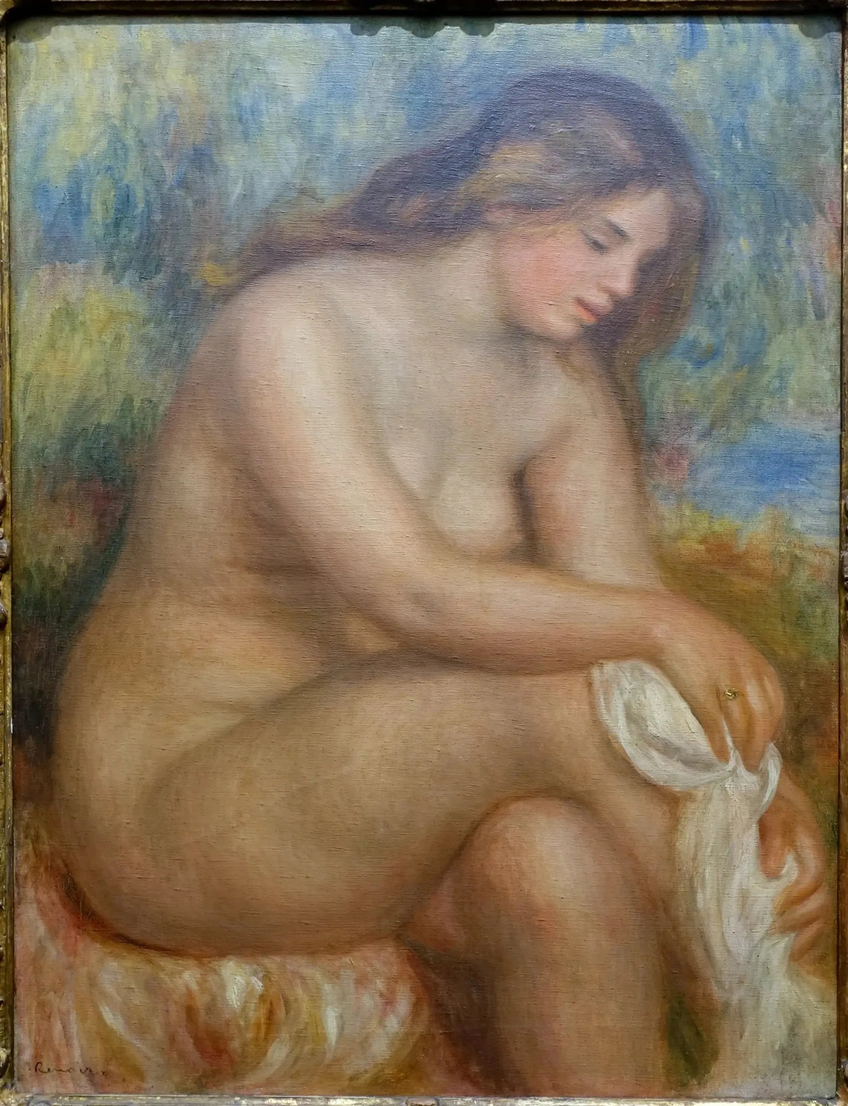 Baigneuse séchant sa jambe droite - Pierre-Auguste Renoir image 1 tableau peint à l’huile sur toile