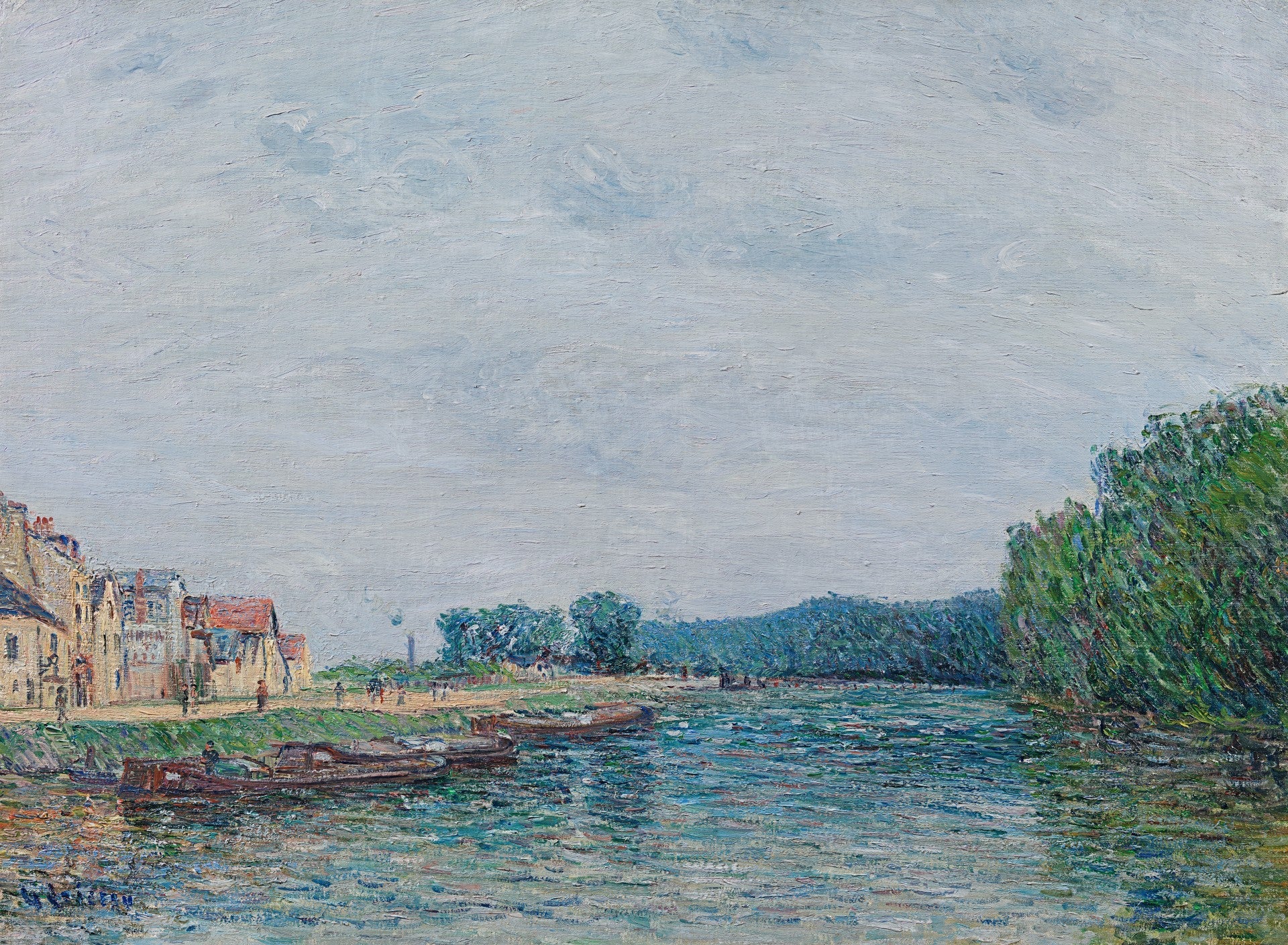 Barques, quai du Pothuis à Pontoise - Gustave Loiseau