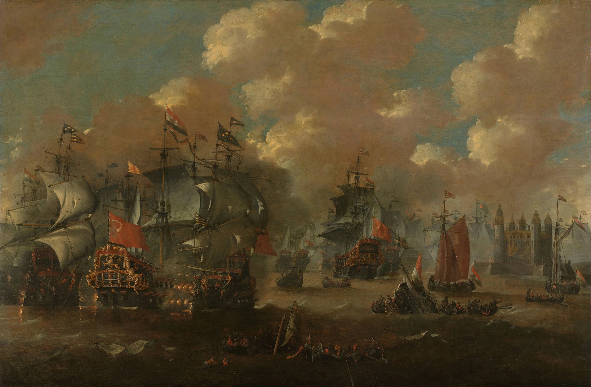 Bataille navale à Elseneur dans le Sound entre les flottes hollandaise et suédoise, le 8 novembre 1658 - Artiste inconnu du Rijksmuseum