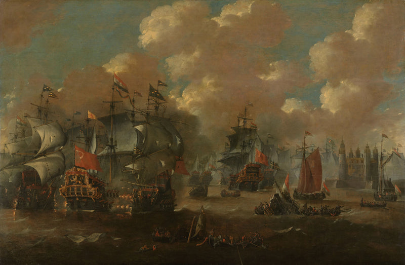 Bataille navale à Elseneur dans le Sound entre les flottes hollandaise et suédoise, le 8 novembre 1658 - Artiste inconnu du Rijksmuseum