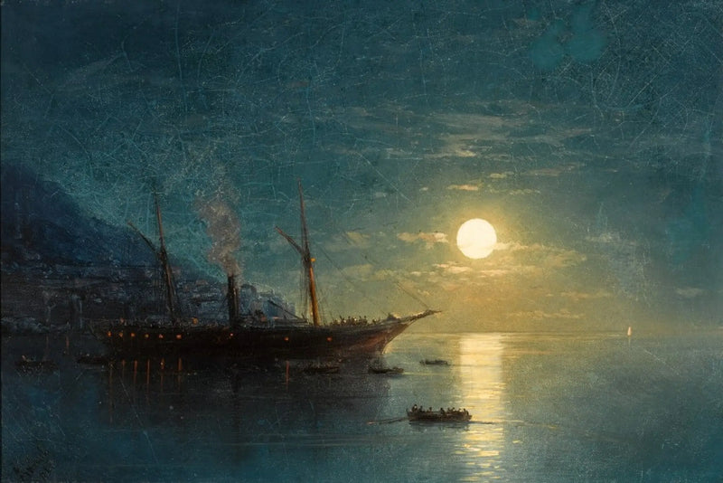 Büyük Buharlı Gemi Ay Işığı Gecesinde - Ivan Aïvazovski