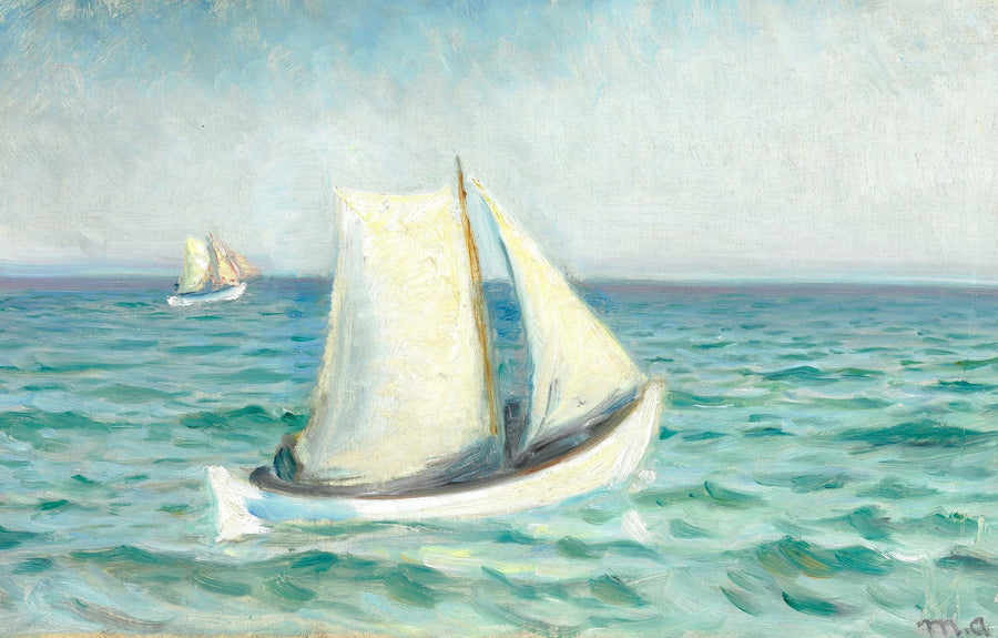 Beyaz tekneler güneş altında denizde. Skagen. - Michael Peter Ancher