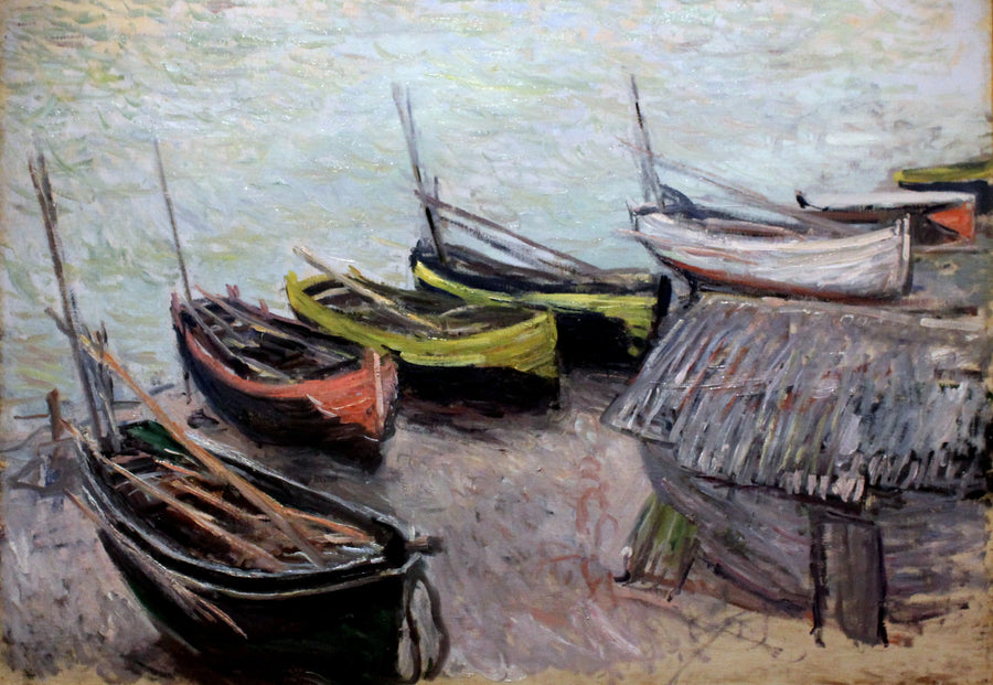 Étretat'ta Sahilde Tekneler - Claude Monet