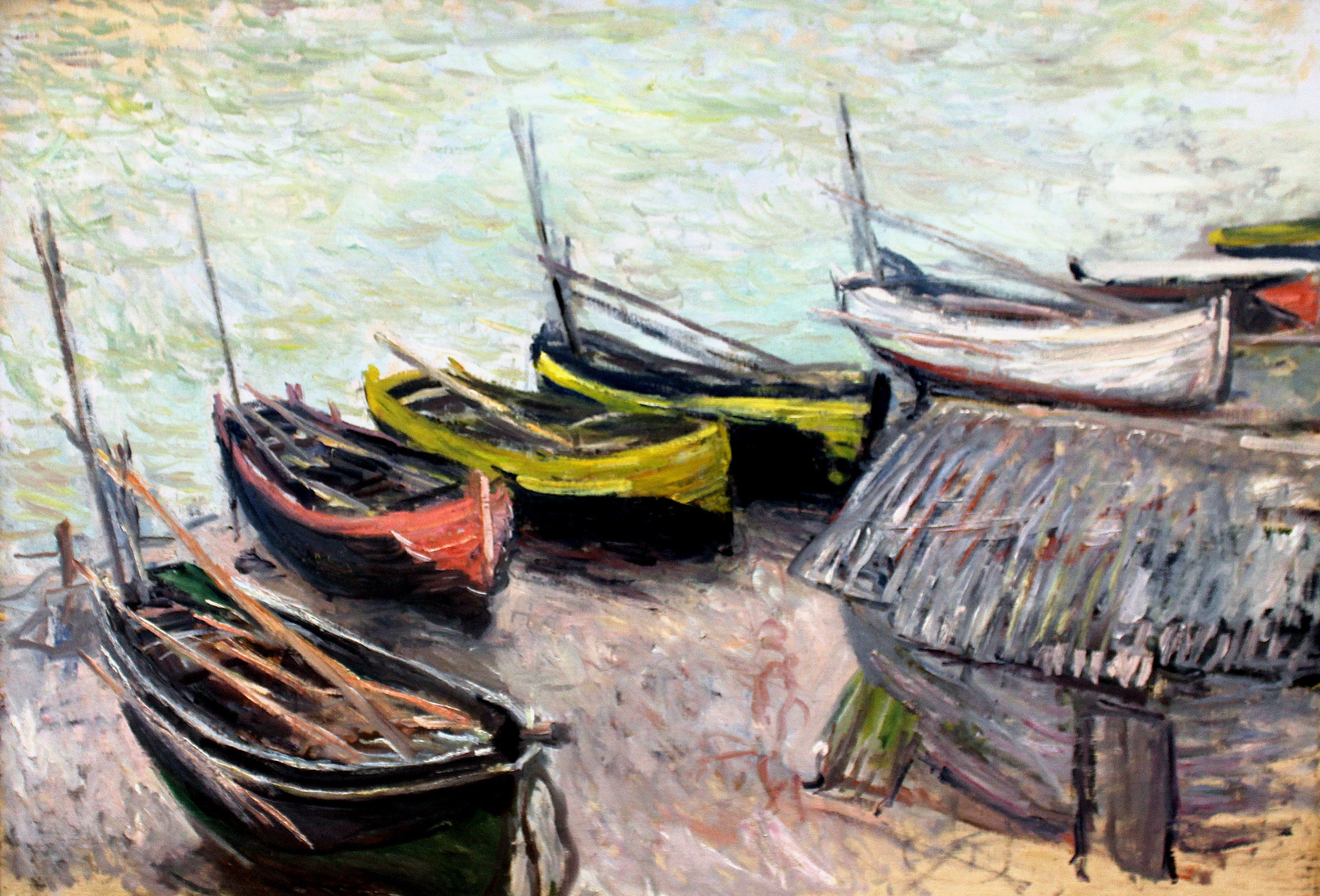 Reproduction du tableau « Bateaux sur la plage à Étretat - Claude Monet » par Alpha Reproduction en peinture à l’huile